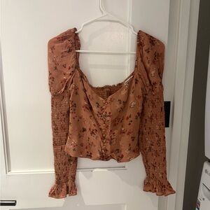 Reformation Floral Smocked Blouse - Rust